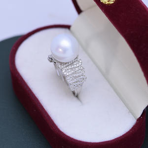 Bague ouverte en argent S925 pour femme Danshui avec une grosse perle ronde blanche de 11-12 mm, forte luminosité, faibles défauts, vente en gros, bague ouverte DIY - Product Image 1