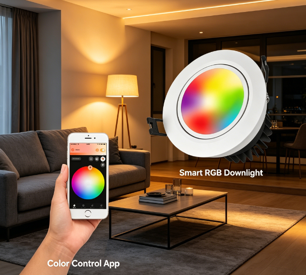RGBCW Tuya WiFi Smart LED Recessed Downlight, App Voice Control Dimmable Ceiling Light