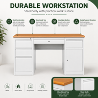 Bureau d'étude en acier avec tiroirs et armoire de rangement verrouillable, plateau en bois, table d'écriture pour ordinateur, pour étudiant, professeur, bureau à domicile