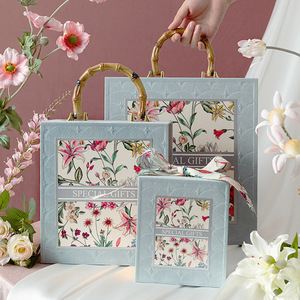 Boîte cadeau d'emballage raffiné, design élégant avec poignée en bambou, boîte cadeau pour mariage, boîte cadeau pour bonbons, plusieurs couleurs disponibles - Product Image 3