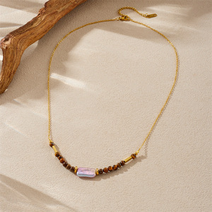 European American Style Tiger Eye Beaded Gold Chain Pearl Necklace Geometric Design Party Fashion Jewelry - Product Image 3
