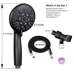 Ensemble de douche à main 3 pièces de style américain noir mat de qualité supérieure avec 8 fonctions, tuyau et support en laiton américain – Vente en gros - Product Image 5