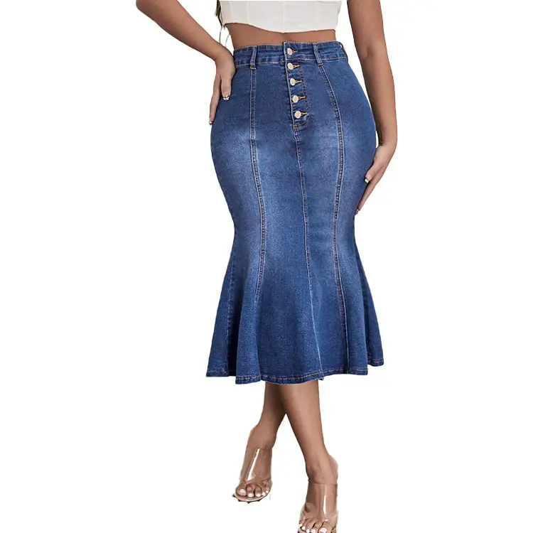 New high waist slim bodycon wild bag hip long cowtail fishtail denim skirt for women