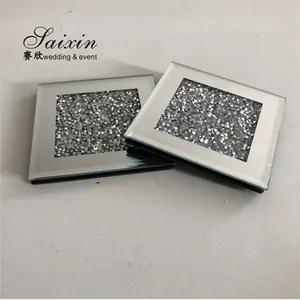 Saixin Großhandel Dekoration Untersetzer Crystal Diamond Crushed Glitter Glas Untersetzer für Getränke