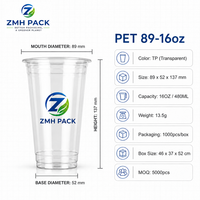 Gobelets jetables ZMH 16oz en PET avec couvercle dôme, sans BPA, transparents, imprimés UV, personnalisables, pour boissons froides, café glacé, smoothies, thé au lait