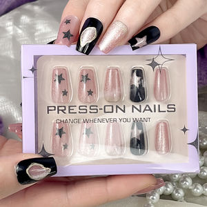 <span class=keywords><strong>Uñas</strong></span> Acrílicas Postizas <span class=keywords><strong>con</strong></span> Diseño Profesional en Forma de Ataúd, Color Negro y Rosa Brillante, 24 Piezas, Extensión Rápida de <span class=keywords><strong>Uñas</strong></span>, Novedad 2025 - Product Image 4