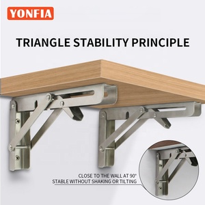 YONFIA 9017 2 adet paslanmaz çelik katlanır üçgen braketi raf desteği ayarlanabilir raf tutucu duvara monte tezgah masa raf - Product Image 4