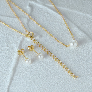 S925 Sterling Silver Pearl <b>Stud</b> <b>Earrings</b>/Necklace Set Clavicle <b>Chain</b> Jewelry Set - Product Image 1
