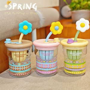 Gelas Tumbler Kaca Borosilikat Tinggi 500ml Motif Bunga Anti Bocor dengan Sedotan, Aman untuk Mesin Cuci Piring dan Microwave, Kapasitas Besar, Cangkir Kantor, Lucu - Product Image 4