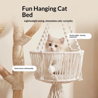 Arbre à chat en bois massif avec panier en rotin tressé et griffoir en sisal, tour minimaliste pour chat avec lit suspendu pour chats d'intérieur