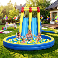 Toboggan gonflable commercial humide et sec pour jardin, double piste, avec piscine à balles et souffleur