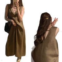 Robe longue d'été ample sans manches à bretelles spaghetti et dos nu pour femme grande taille