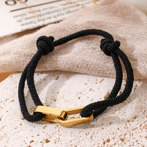 Customized Engraved characters Stainless steel Adjustable Cord double ring Lock Clasp Braided Couple <b>bracelets</b> - Product Image 2