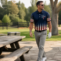 Polo à manches courtes pour homme, motif drapeau américain vintage, col rabattu, polo de golf pour la vente en gros, OEM, ODM, personnalisé