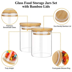 <span class=keywords><strong>Barattoli</strong></span> in Vetro Borosilicato <span class=keywords><strong>per</strong></span> Conservazione <span class=keywords><strong>Alimenti</strong></span> con Coperchi in Bambù, Vendita Calda - Product Image 3