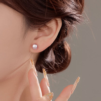 Grosir anting wanita S999 perhiasan air tawar anting kancing mutiara alami