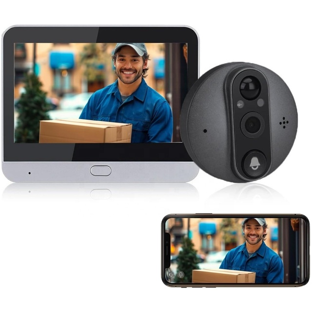SLS Tuya WiFi 4.3 Inch 1080P LCD Screen Peephole Camera Door Bell Eye Instant Motion Detection Two-Way Audio 5000mAh Battery
