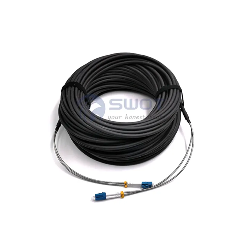 Wanbao Supply hohe leistung IP68 FTTA CPRI außen gepanzerte duplex LC UPC patchkabel 5.0mm 2 core fiber optic kabel