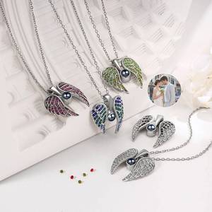 Pendentif personnalisé avec projection photo, ailes <span class=keywords><strong>d</strong></span>'ange, cent langues « Je t'aime », plaqué argent, zircon, chaîne à maillons, chaîne tendance en alliage - Product Image 3
