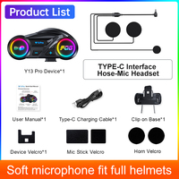 Casque Intercom Moto Y13 PRO Double Chipset 6.0, Casque Audio Sans Fil BT, Partage de Musique, Effet Lumineux Mixte, Radio FM