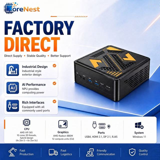 CoreNest AMD Ryzen AI 9 365 Mini AI PC 10 Cores 20 Threads 50 TOPS NPU AI Computer OCulink USB4.0 Dual 2.5G LAN Mini PC