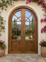 Puerta de Entrada a Medida Estilo Francés Dashan, Retro, de Madera Maciza, Aislante Acústico, Abatible, Plana, Circular, en Forma de Arco, 1 Año de Garantía