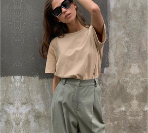 Maglietta oversize in cotone maglietta tinta unita da donna maglietta allentata Casual a 7 colori magliette femminili con scollo a O coreano - Product Image 5