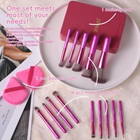 JPNK Travel Makeup Brush Set 14PCS Synthetic Face Foundation Eye Shadow Makeup Brushes Powder Puff with 5X Magnifying Mirror Box