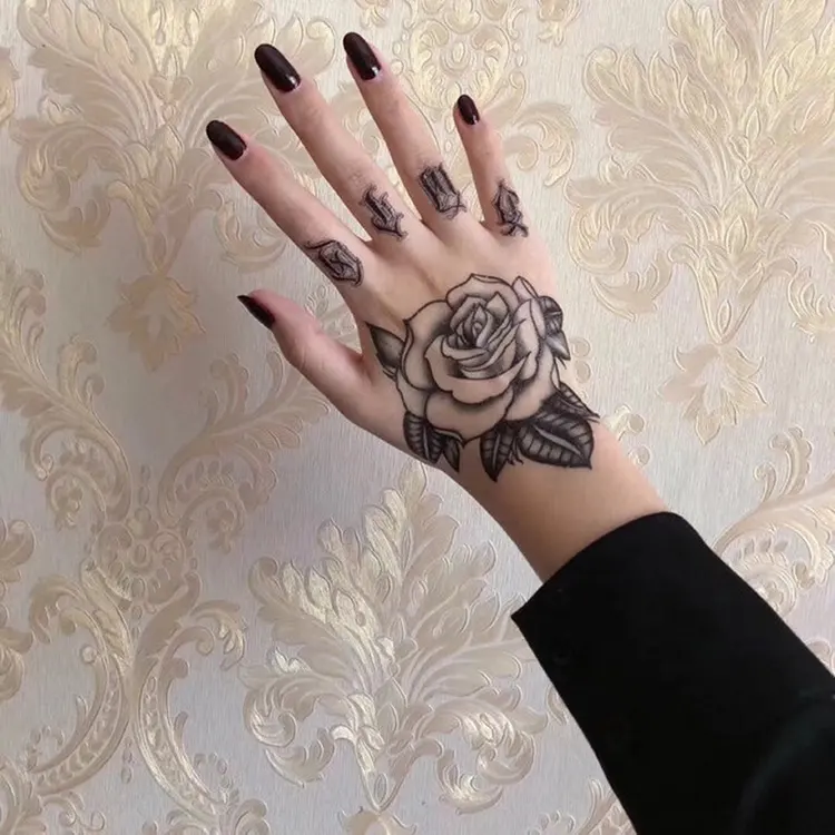 Populaire À La Mode Tribal Temporaire Sexe Fleur Rose Doigt Main Autocollants De Tatouage