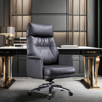Chaise de bureau de direction moderne ergonomique pivotante de luxe en cuir véritable avec cadre en acier inoxydable et hauteur réglable