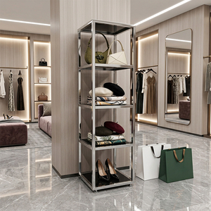 Commercial Stainless Steel for Handbags Footwear Floor Standing Display Rack <strong>Shelving</strong> <strong>Unit</strong> <strong>Gold</strong> and Silver Retail Display Rack - Product Image 6
