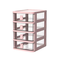 Organisateur de tiroir transparent en forme de lapin de dessin animé JX - Mini boîte de rangement de bureau multifonctionnelle pour papeterie, cosmétiques et petits objets