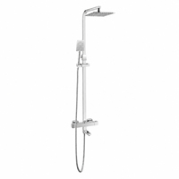 Système de douche thermostatique contemporain en laiton avec double poignée, montage mural, finition chrome poli, bec de baignoire, garantie 5 ans