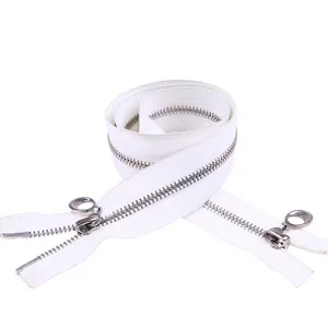 Zipper Metal Customize 3# 4# 5# 8# Custom DAWEI Brand Double Sliders Sliver Teeth 5# Open End Brass Stainless Steel Zipper For Cloth And Handbags