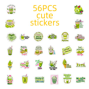 56 autocollants mignons sur le thème du matcha vert - Phrases amusantes sur le thé et les desserts, en <span class=keywords><strong>vinyle</strong></span> imperméable, inspirants pour le journal intime et la décoration DIY - Product Image 5