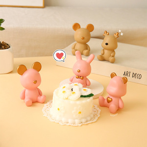 Cute Animal Figurines Set Pink Rabbit Mouse Deer Home Desk Decor Resin Craft Gift For Living Room Tabletop Decoration - Product Image 1
