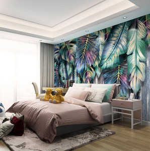 Pannelli Murali Personalizzati Foresta Pluviale Tropicale <span class=keywords><strong>con</strong></span> Design a <span class=keywords><strong>Foglie</strong></span> Verdi e Legno Carta da <span class=keywords><strong>Parati</strong></span> in Vinile PVC e Tessuto non Tessuto - Product Image 4