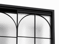 Porte coulissante en verre vintage de style mid-century avec verre texturé et cadre en bois pour salon privé et maison