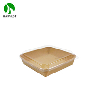 100% milieuvriendelijke, biologisch afbreekbare, lekvrije, magnetronbestendige, wegwerp lunchbox, bruine vierkante kraftpapieren voedselverpakking met deksel