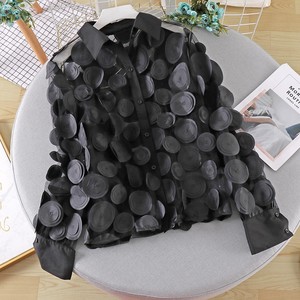 Camicetta da <span class=keywords><strong>Donna</strong></span> in <span class=keywords><strong>Chiffon</strong></span> con Maniche a Lanterna Lunghe, Traforata 3D con Motivi Floreali, Trasparente, Moda - Product Image 2