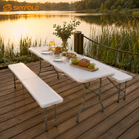 Ensemble de table à manger pliable en plastique 3 pièces avec 2 bancs, robuste, facile à nettoyer, gain de place pour la cour