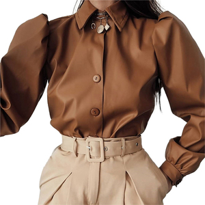 OEM 2020 Nouveautés femme Vêtements En Cuir Élégant Bouffée Manches Longues Été mode Dames Bureau Chemises <span class=keywords><strong>Chemisier</strong></span> - Product Image 2