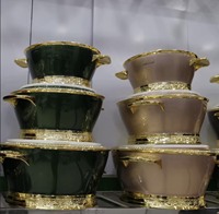 Luxuriöses Einfarbiges 3-teiliges Thermobehälter-Set 2,5L 4,5L 6,5L Isolierte Speisewärmer mit Edlem Goldrand Catering Servierbox