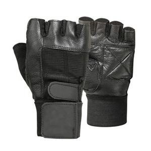 Guantes de levantamiento de pesas con agarre de cuero negro para hombre, guantes lisos de protección para gimnasio - Product Image 1
