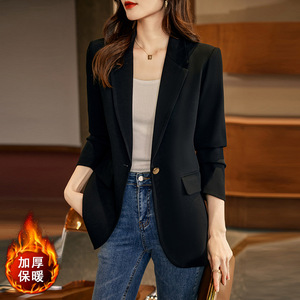 Women's Winter Cotton <b>Lined</b> Suit Jacket Three Quarter Sleeve Loose Fit Keep Warm Solid Color Casual <b>Coat</b> For Petite Women - Product Image 3