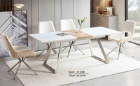 Table à manger rectangulaire Fujia 12 places, extensible, hauteur réglable, pieds en acier inoxydable, plateau en marbre, mobilier moderne pour la salle à manger