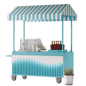 Carretto ambulante in ferro battuto con tettoia a strisce per mercati di strada, festival e vendita di <span class=keywords><strong>snack</strong></span> - Product Image 1