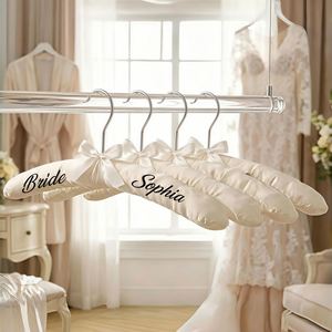 Cintres personnalisés pour demoiselles d'honneur, cintres rembourrés en satin pour robe de mariée, support élégant pour robe avec nœud en ruban pour la mariée - Product Image 2