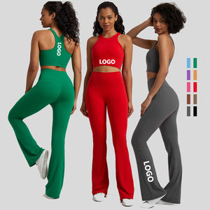 Set 2023 da palestra per <span class=keywords><strong>donna</strong></span> Activewear <span class=keywords><strong>Fitness</strong></span> 2 pezzi canotta reggiseno sportivo Flare leggings Set per allenamento <span class=keywords><strong>donna</strong></span> - Product Image 1