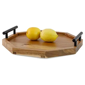Wood Serving Tray Home Decor Wooden Dessert Plate with Handles for Food Coffee Platter Dining Table